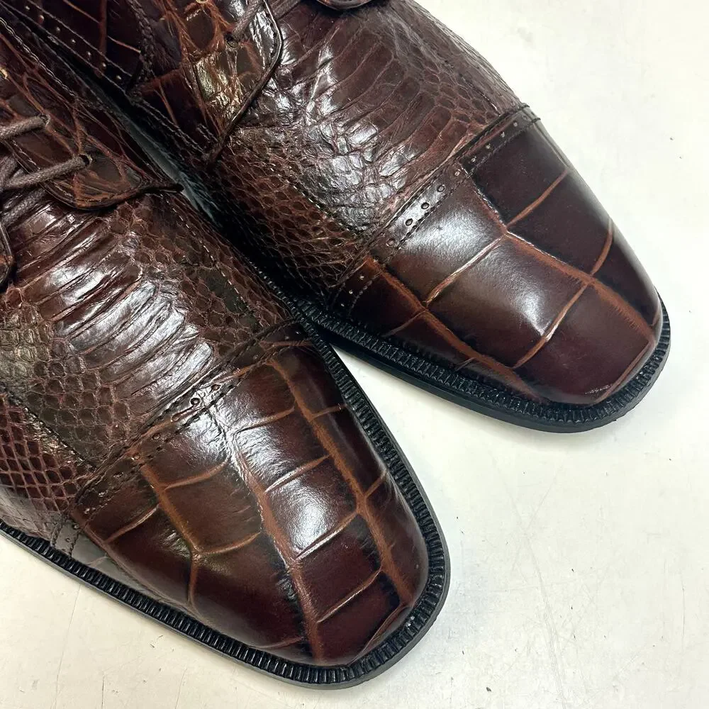 X EUC Stacy Adams Brown Snakeskin Cap Toe Derby Exotic Men's 10.5 D